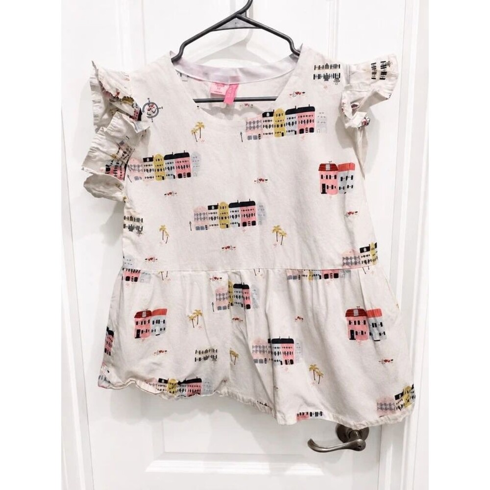 Uncanny Tassel Charleston SC Women’s Printed Cotton Top Size M Ruffle Sleeve